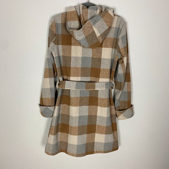 A New Day Camel Buffalo Plaid Long Trench Belted Jacket Size Small - Picture 4 of 4